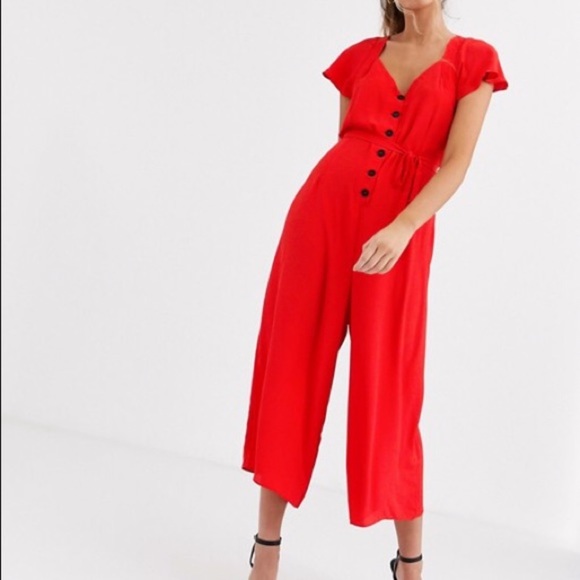 ASOS Pants - Euc ASOS button flutter sleeve red jumpsuit 8